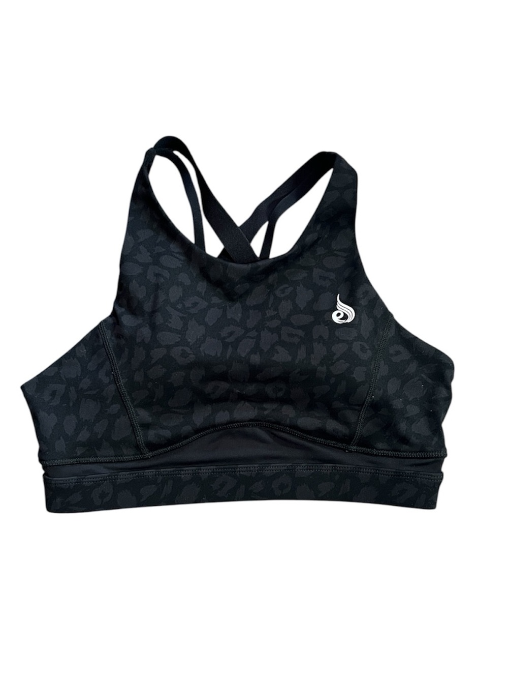 Ryderwear monochrome black leopard/panther print sport bra with mesh cutout